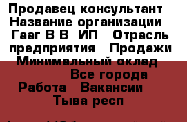 Продавец-консультант › Название организации ­ Гааг В.В, ИП › Отрасль предприятия ­ Продажи › Минимальный оклад ­ 15 000 - Все города Работа » Вакансии   . Тыва респ.